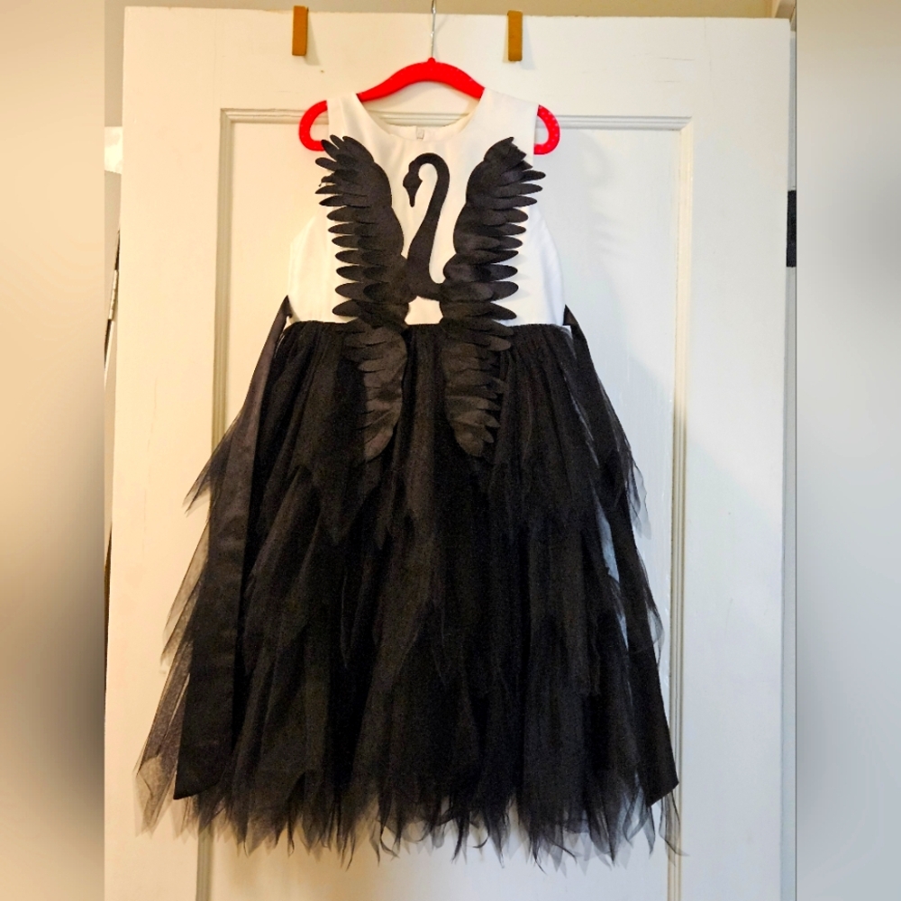 Elegant Black Swan Kids Costume (Dress, Petticot, Gloves, Headband, Mask)